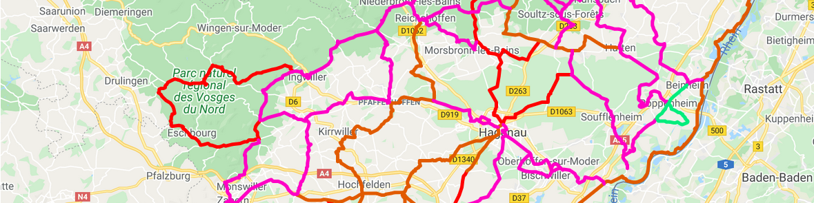 Carte des pistes cyclables du Bas-Rhin